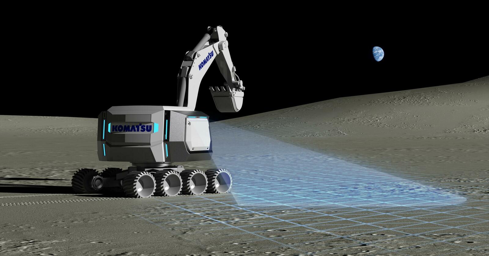 Konkret entwickelt Komatsu einen digitalen Hydraulikbagger im Weltraum und vergleicht dessen Bewegungen mit denen von Baumaschinen auf der Erde, um zu prüfen, wie präzise die Simulation ist. 